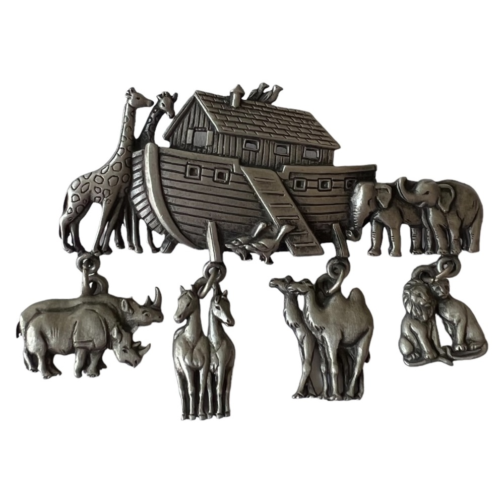 JJ by Jonette Jewelry Pewter Noah’s Ark Brooch Pin Vintage Signed